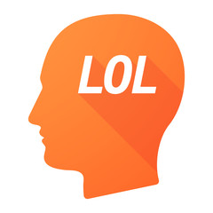 Isolated long shadow male head with    the text LOL