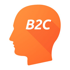 Isolated long shadow male head with    the text B2C