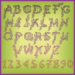 Country Floral font. Folk artistic alphaber