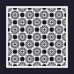 Laser cutting template for greeting cards, envelopes, wedding invitations. Openwork square frame with geometric pattern.