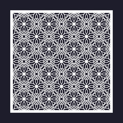 Laser cutting template for greeting cards, envelopes, wedding invitations. Openwork square frame with geometric pattern.
