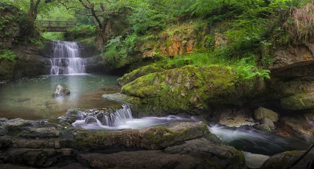 Canvas schilderij Watervallen Waterfall at Dinas Rock  Sgydau Sychryd or the Sychryd Cascades is a set of waterfalls near Pontneddfechan, South Wales.  © leighton collins