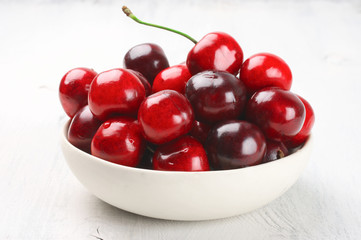 Cherries in white bowl