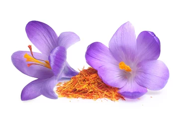 Papier Peint photo Lavable Crocus Flower crocus and dried saffron spice