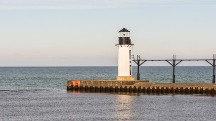 North Pier Outer Lighthouse and catwalk, in Lake Michigan, at St. Joseph / Benton Harbor, Michigan.