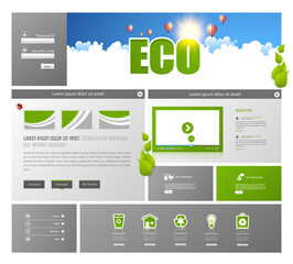 Green Eco Website Template layout. Vector design of website elements, ui ux kit.

