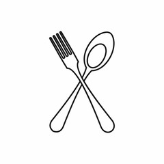 Spoon and fork icon in outline style isolated vector illustration