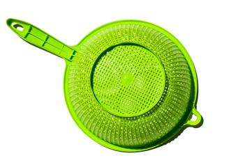 Bright green colander isolated on white background