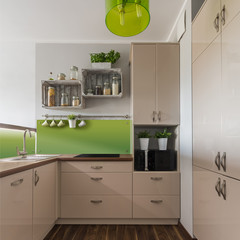 Beige furniture in kitchen