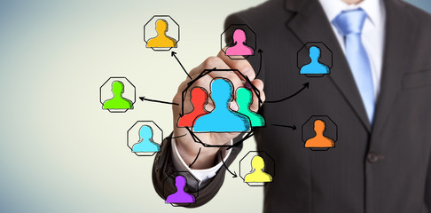Businessman drawning social network interface