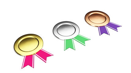 Gold, silver, bronze badges set isolated on a white background 3D illustration render