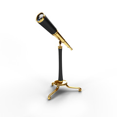 Old fashion telescope isolated on a white background with shadows 3D illustration render