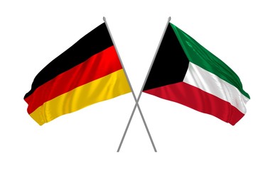 3d illustration of Germany and Kuwait flags together waving in the wind