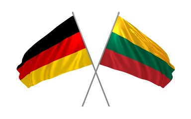 3d illustration of Germany and Lithuania flags together waving in the wind