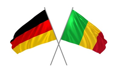 3d illustration of Germany and Mali flags together waving in the wind