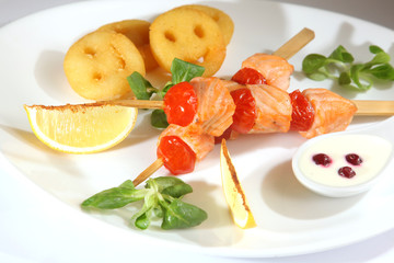 barbecue salmon on skewer