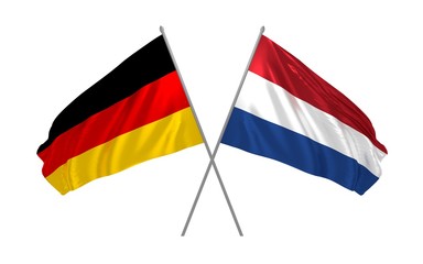 3d illustration of Germany and Netherlands flags together waving in the wind