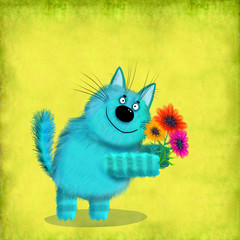 Big Standing Cat Holding Flowers