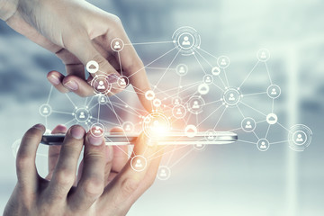 Devices connecting people . Mixed media