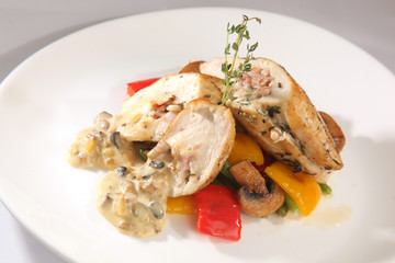 meat roll with mushrooms and sauce