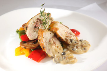 meat roll with mushrooms and sauce