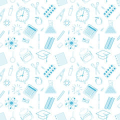 Seamless pattern with different school objects