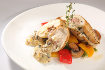 meat roll with mushrooms and sauce