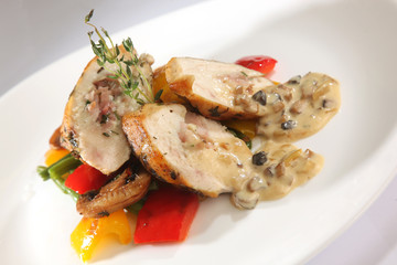 meat roll with mushrooms and sauce