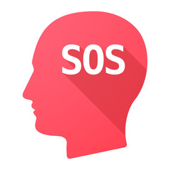 Isolated long shadow male head with    the text SOS