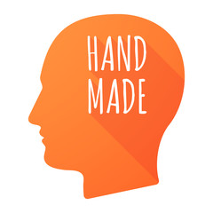 Isolated long shadow male head with    the text HAND MADE