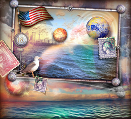Obrazy na Szkle  Bajki morskie i zabytkowe znaczki