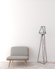 Wire lamp with chair in emoty room