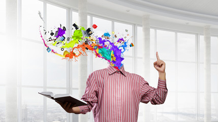 Portrait of headless guy . Mixed media