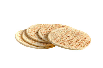  pile of pita bread on a white background.