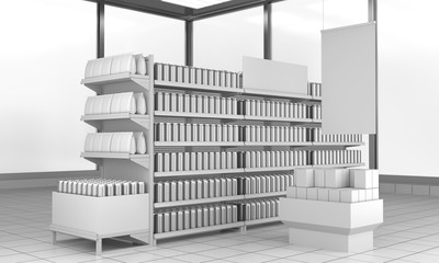 set of supermarket shelves