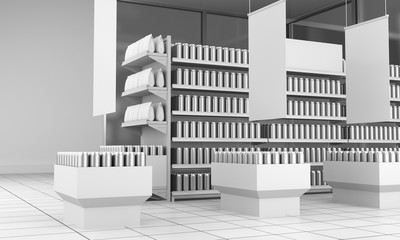 set of supermarket shelves