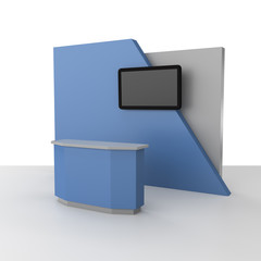 blank stand design in exhibition or trade fair with tv display 