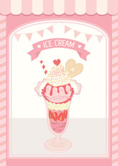 Strawberry sundae Ice cream cup pink cafe.