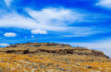 Aerial photo. Stone faces. The top of the mountain