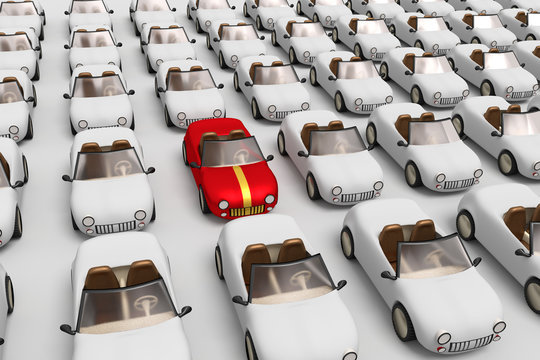 A colored car among gray