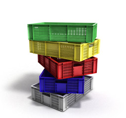 empty colored plastic boxes 3d render on white