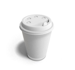 Realistic paper coffee cup 3d illustration on white