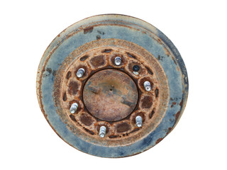 Rear wheel hub and brake the car on white.