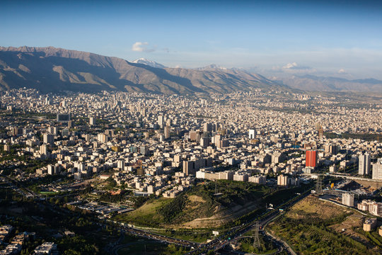 Aerial view of Tehran city from Milad tower, Iran