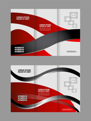 Template design of blue trifold brochure with polygons. Editable and light vector with places for photos. Proportionally A4
