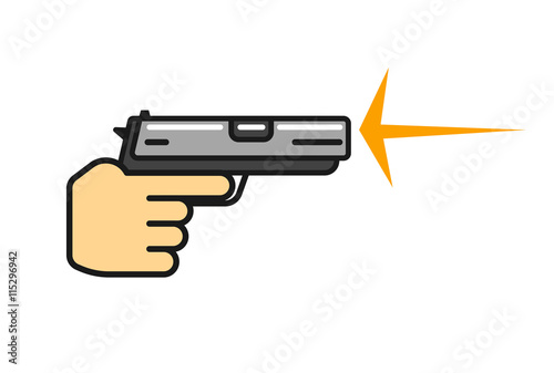 Hand Holding Gun Shooting Vector Flat Cartoon Outline