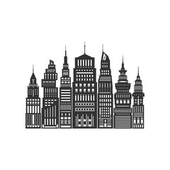 Fototapeta premium Modern Big City with Buildings and Skyscraper, Architecture Megapolis, City Financial Center Isolated on White Background ,Black and White Vector Illustration