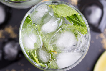 mojito with a lime with the small depth of sharpness