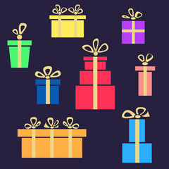 Gift box set, The set of holiday icons, flat design