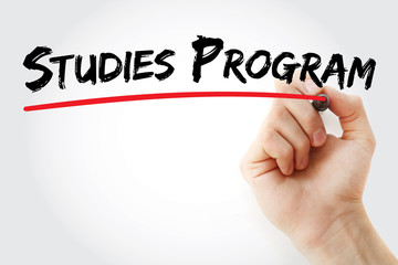 Hand writing Studies Program with marker, concept background